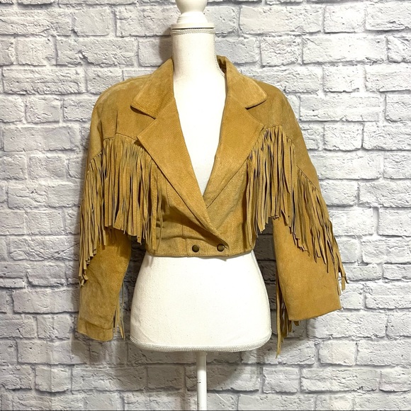 B.E.S.T Authentic Jackets & Blazers - Vintage 80s Fringe Suede Cropped Three Quarter Sleeve Jacket